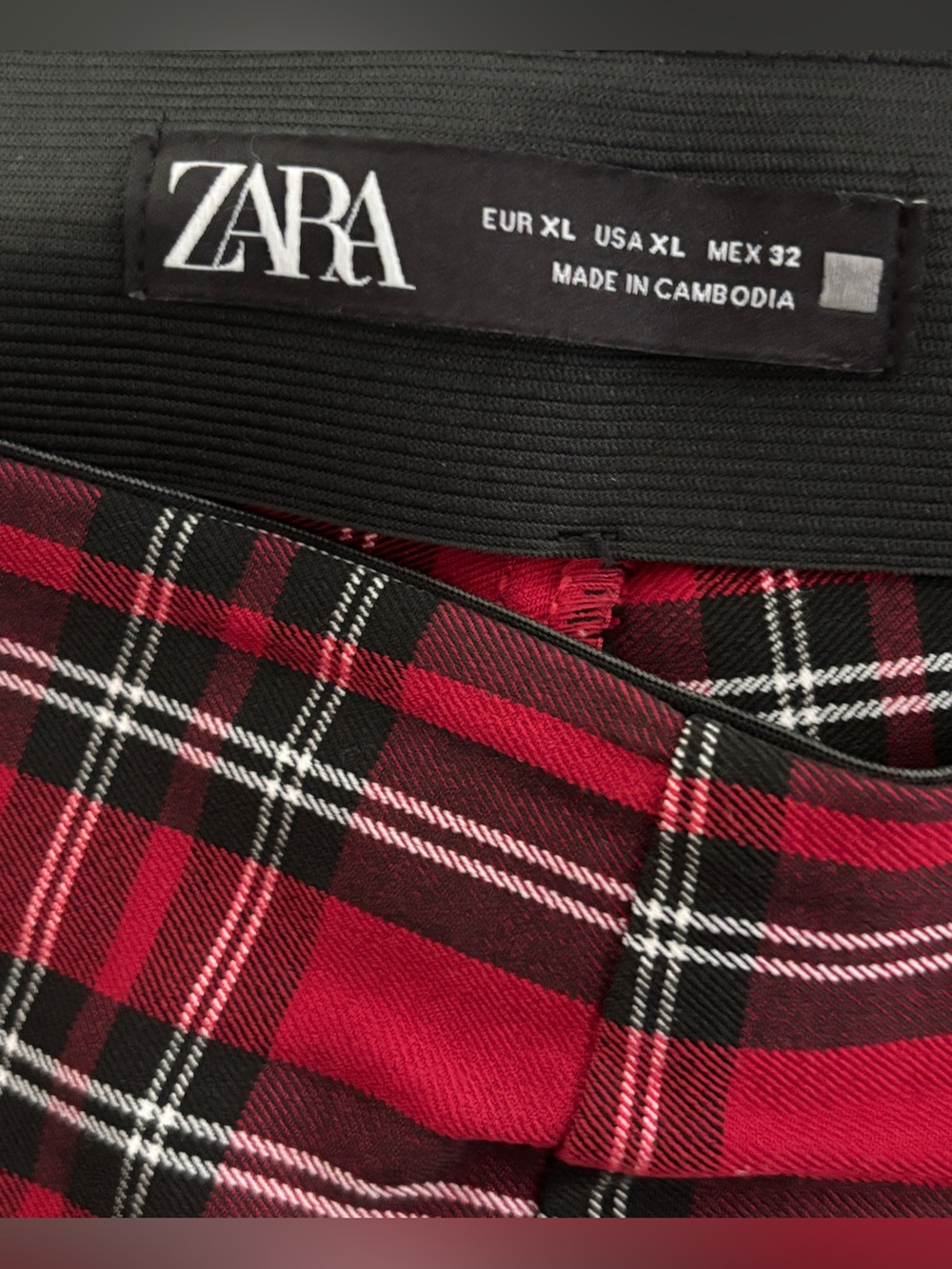 Zara  Red & Black Plaid Skinny Pants front zippers XL - Picture 7 of 10